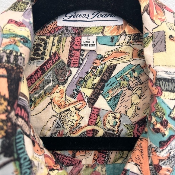 Vintage Guess Shirt Mens Large Hawaiian Camp Beach Surfer Ocean Cotton Casual - Picture 2 of 6